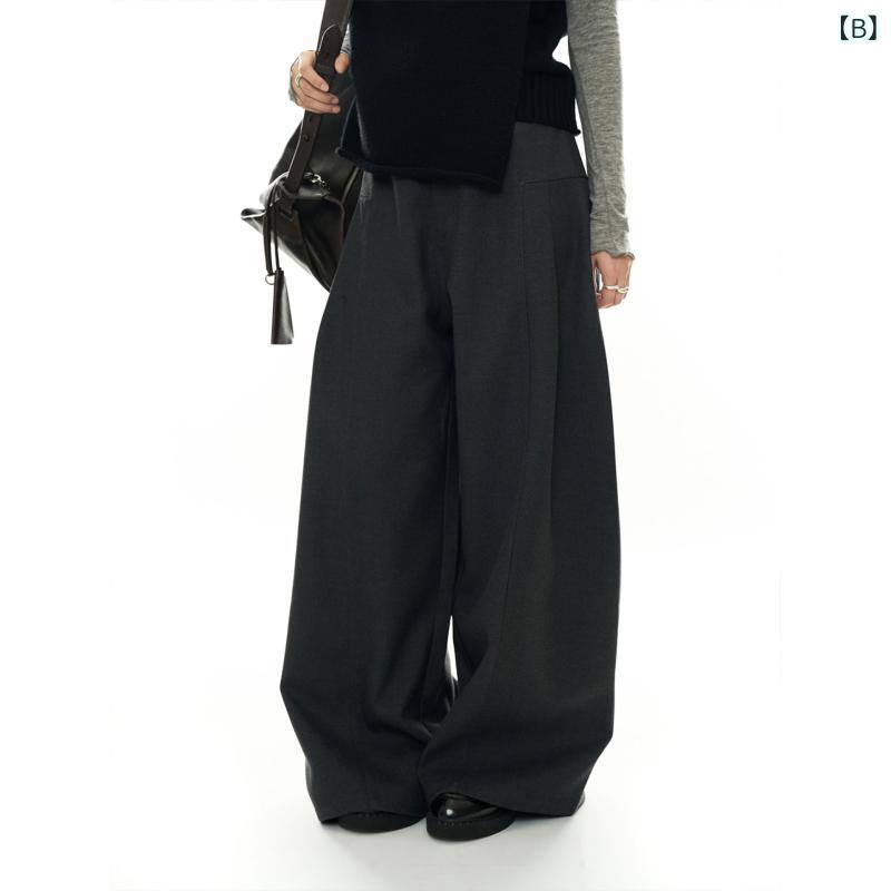 パンツ レディース 秋冬 ワイドパンツ 厚手 ゆったり ハイウエスト カジュアルパンツ スラックス ポリエステル混紡 ホワイト グレー