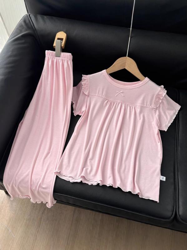 子供服 春秋用ルームウェア 再生繊維 女の子 長袖パジャマ 薄手 冷房対策 部屋着 かわいい ゆったり ピンク系 グレー系