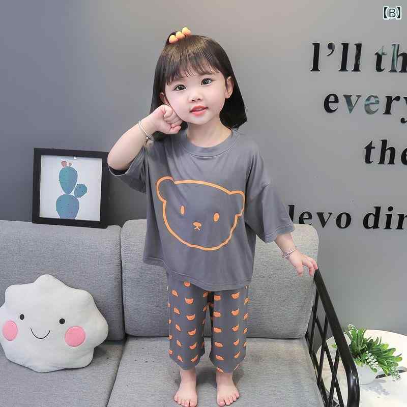 子供用パジャマ ベビー服 春夏 薄手 モダール 吸湿速乾 かわいい 小熊柄 ルームウ...
