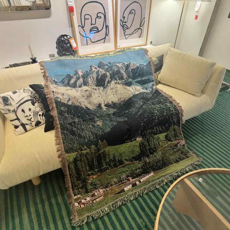 タペストリー インテリア雑貨 アルプス風景柄 綿ポリエステル混紡 ブランケット ソファカバー ベッドカバー 長方形 洗濯機洗い可 リビング 寝室