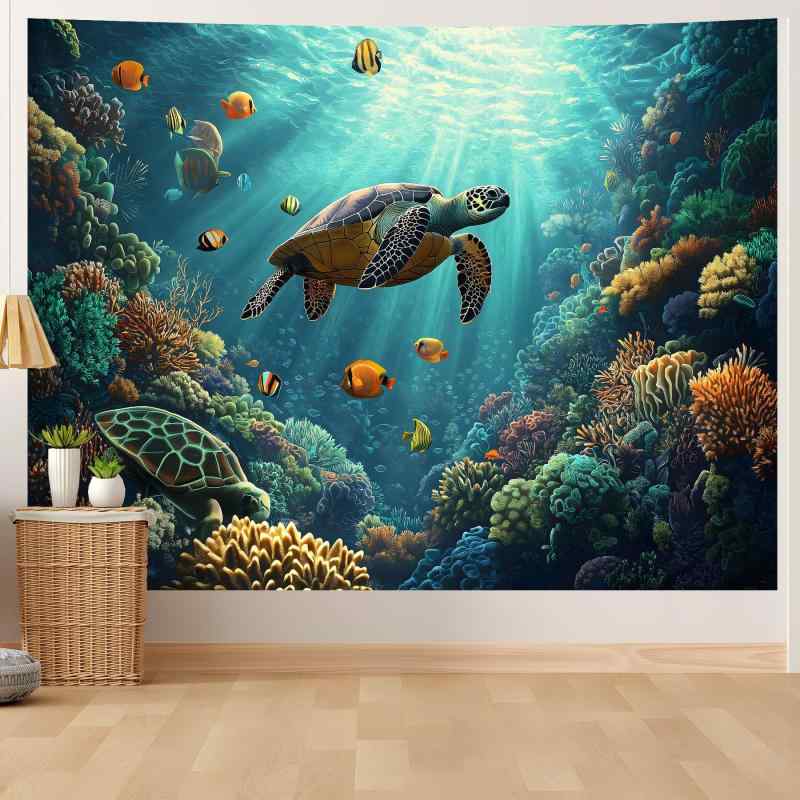 タペストリー 海の生き物 熱帯魚 海底 水族館 壁掛け インテリア リビング ベッドルーム ポリエステル 北欧風
