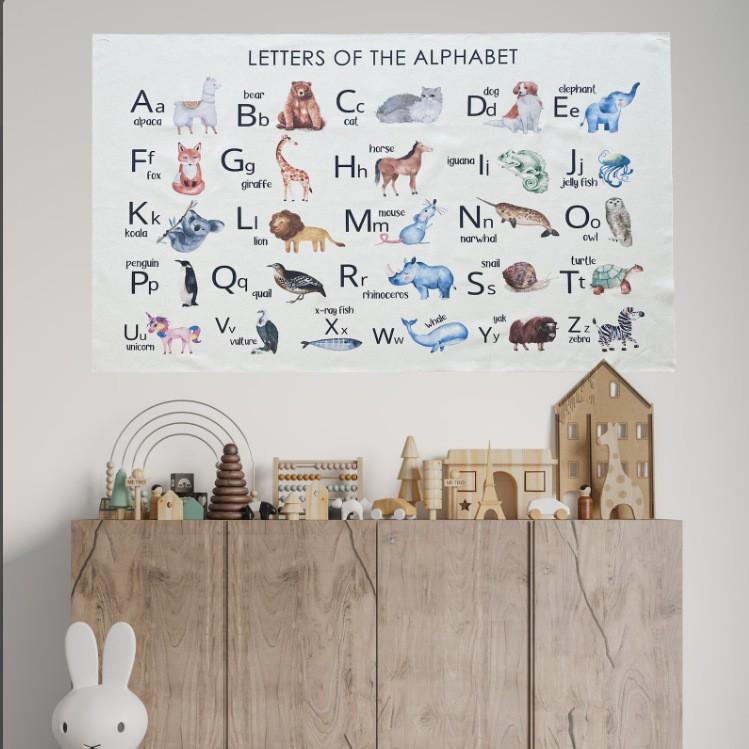 タペストリー キッズ 子供部屋 北欧風 知育玩具 アルファベット 数字 動物柄 世界地図 コットン 綿製 洗濯機洗い可能(3)