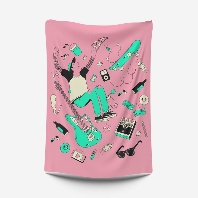 タペストリー レトロ調漫画 ホームデコレーション リビングルーム ベッドルーム 背景布 壁掛け 現代風 95X73cm 150x130cm 150X150cm 200x150cm ポリエステル