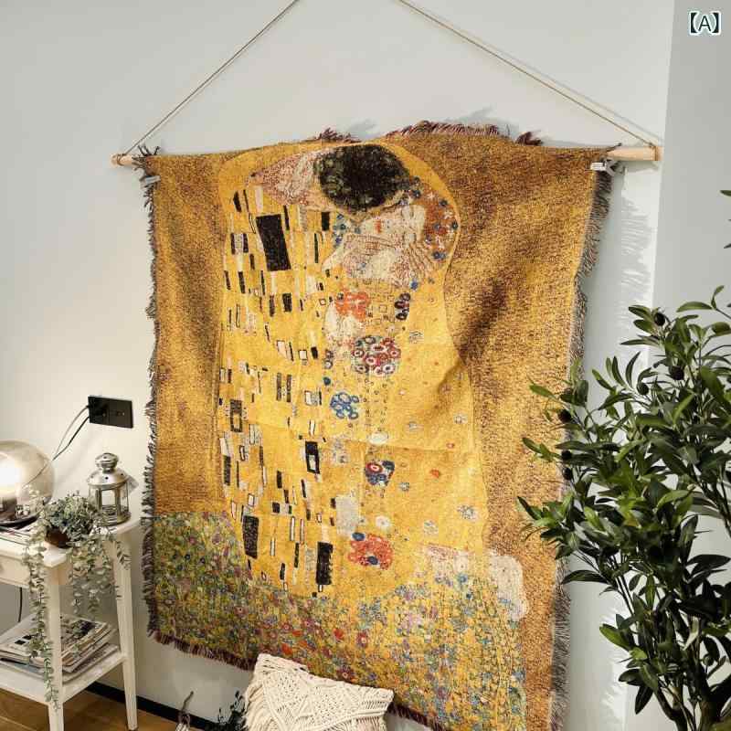 タペストリー クリムト レトロ 抽象 油絵風 ブランケット ベッドルーム リビング 壁掛け ソファカバー 綿混紡 長方形 白 黄 赤 紫 緑