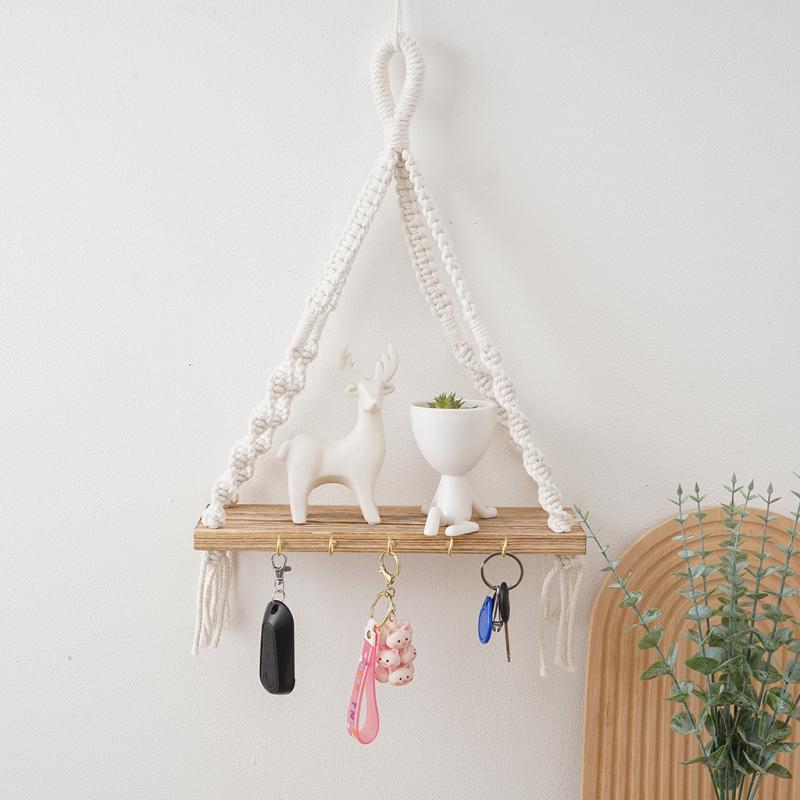 タペストリー ボヘミアン 手編み 壁掛け 棚 飾り棚 ウォールシェルフ 幾何学模様 アイボリー