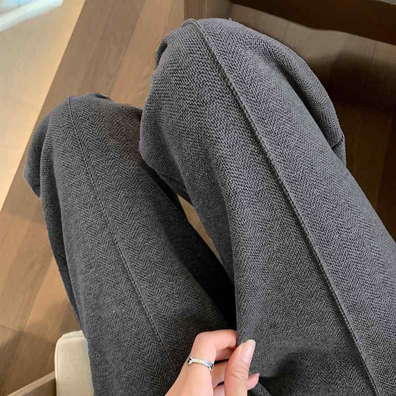 パンツ レディース 秋冬 人字柄 ワイドレッグパンツ ウールライク スーツパンツ ストレートパンツ グレー 無地 高見え 高身長向け