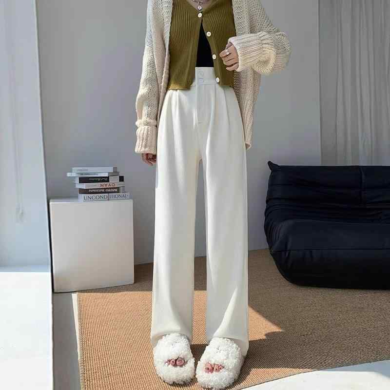 乐天商城 - パンツ レディース コーデュロイ ワイドレッグパンツ ストレートパンツ ハイウエスト ブラック 黒 アイボリー 小柄女性向け 秋冬