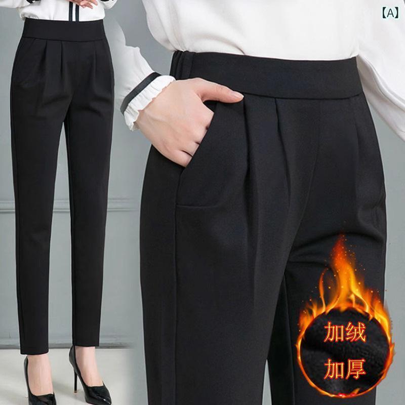 パンツ レディース 秋冬 裏起毛 大きいサイズ ゆったり ウエストゴム ストレートパンツ 黒 S M L XL 2XL 3XL 4XL 5XL 普段使い