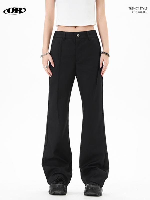 パンツ レディース 美脚効果 ブラック グレー ブラウン ポリエステル 高見え 微フレア スラックス ハイウエスト カジュアル 通勤 秋冬