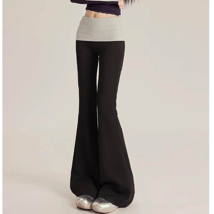 乐天商城 - レディース ロングパンツ 黒 春季 マイクロフレア ダブルカラー ハイウエスト ドレープ スウェットパンツ 馬蹄パンツ 潮女 雪ニール 氨綸 30%以下 シンプル ロング丈 私服 名媛 御姐風 休闲 女性用 ストレッチ 柔らかい 軽量 日常使い カジュア