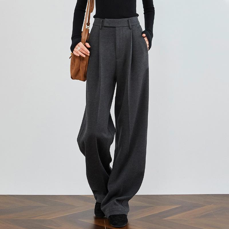 スラックス レディース 羊毛 ワイドレッグパンツ 秋冬 グレー ウールブレンド 高見え オフィス カジュアル 通勤 ロングパンツ ズボン ボトムス