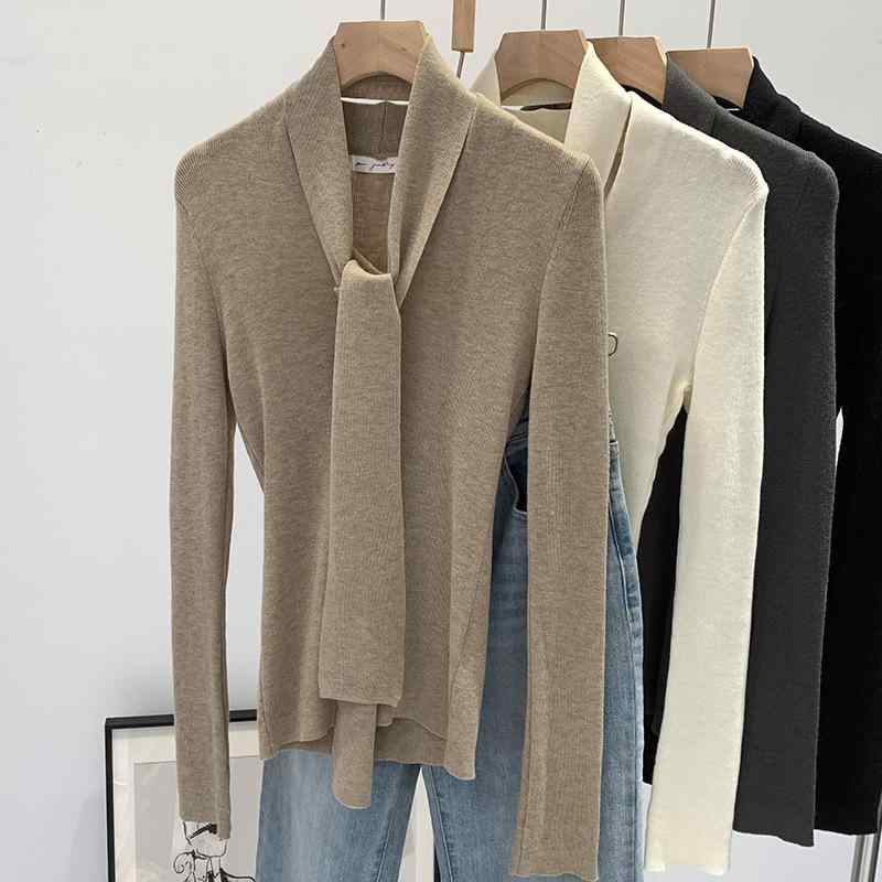 ニット レディース 秋冬 トップス 長袖 Vネック ウール混紡 绕脖 通勤 オフィス あったか きれいめ ス..