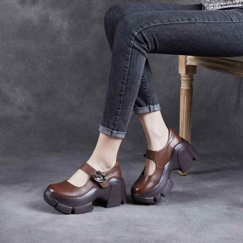 靴 レディース ローファー パンプス 厚底 牛革 本革 丸頭 婦人靴 超ハイヒール 8cm ブラック ダークブラウン 春夏 レトロ マリージェーン 日常(x2)