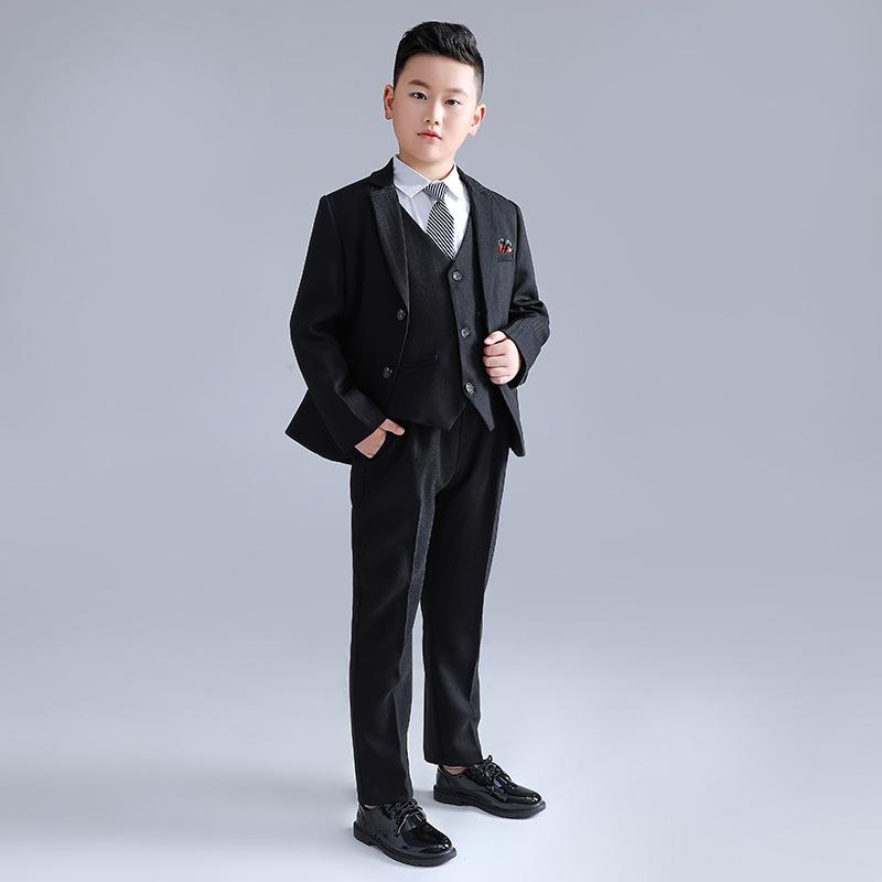 子供用スーツ 男の子 ストライプ ジャケット パンツ シャツ 3点セット フォーマル 発表会 演奏会 結婚式 入学式 卒業式 グレー ブラック