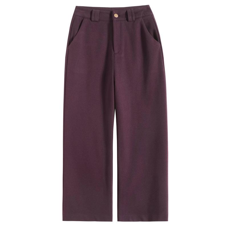 パンツ レディース 秋冬 裏起毛 厚手 ウール ワイド ストレート 高見え 高見え ズボン アンゴラ赤 黒 グレー コーヒー 紺 クリーム XS ..