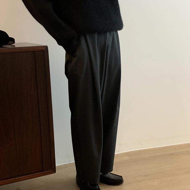 乐天商城 - パンツ レディース 韓国風 レトロ 高見え 美脚効果 カジュアルパンツ ワイドレッグパンツ ロングパンツ ハイウエスト ポリエステル 綿 深灰色 ブラック