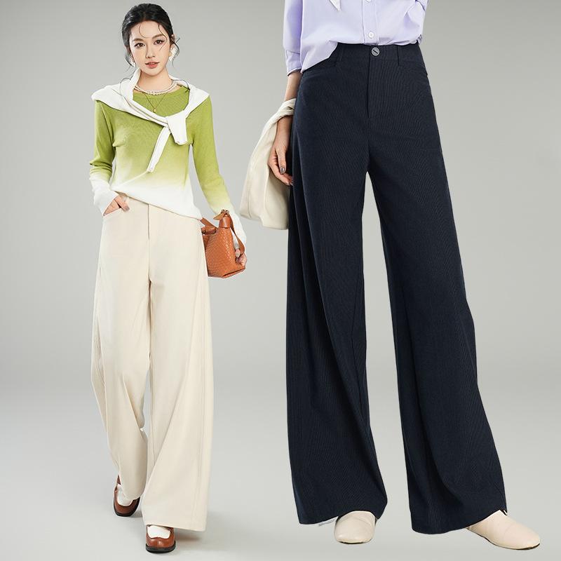Other - パンツ レディース 天絲 羊毛 ワイドレッグパンツ ストレートパンツ 薄手 高見え オフィス きれいめ エレガント カジュアル ベージュ系 ネイビー