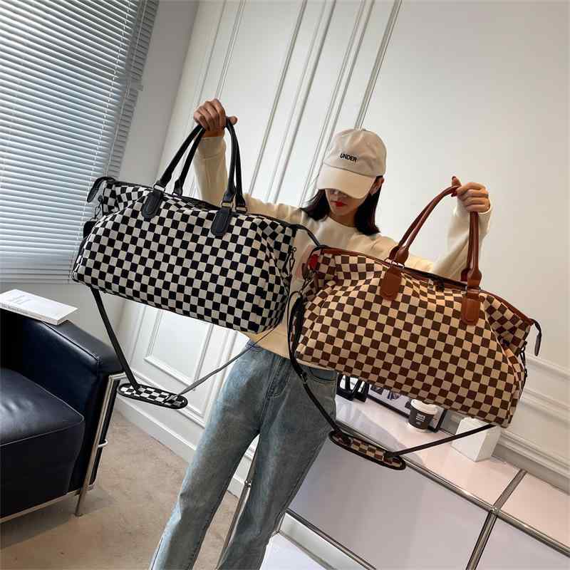 其它 - 旅行バッグ レディース 大容量 ショルダーバッグ 斜めがけ 2way 鞄 軽量 防水 格子柄 黒/茶 修学旅行/出張/ジム/ビジネス/普段使い