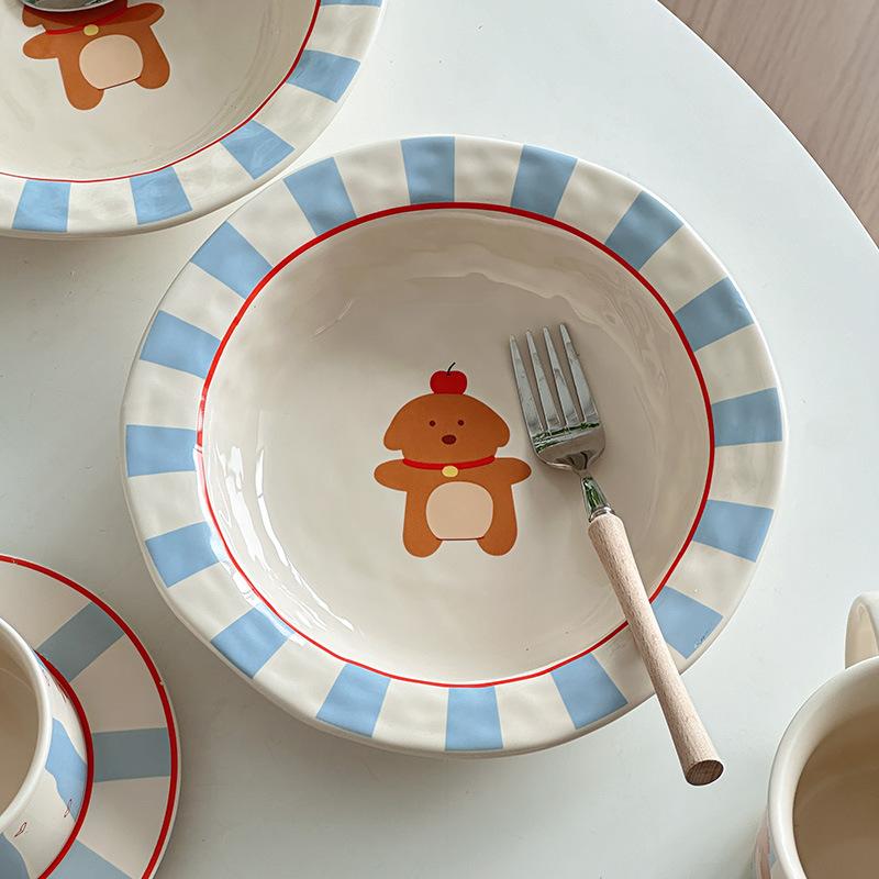 食器 深皿 韓国風 手描き 菜皿 かわいい 一人暮らし 朝食 セット 陶器