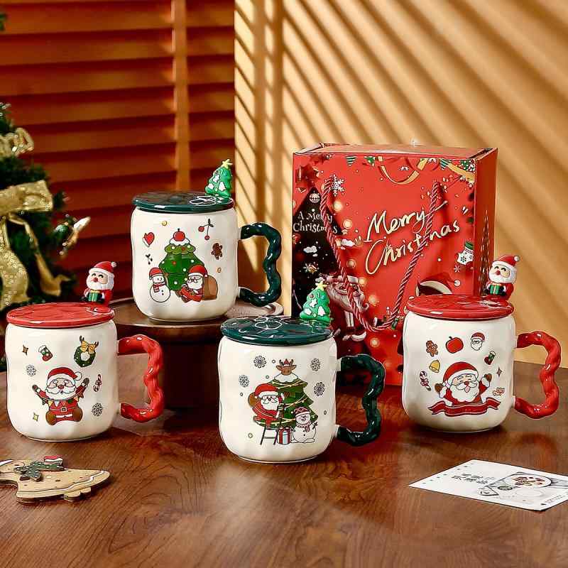 マグカップ クリスマス レディース メンズ 陶器製 ふた付き スプーン付き かわいい サンタクロース ト..