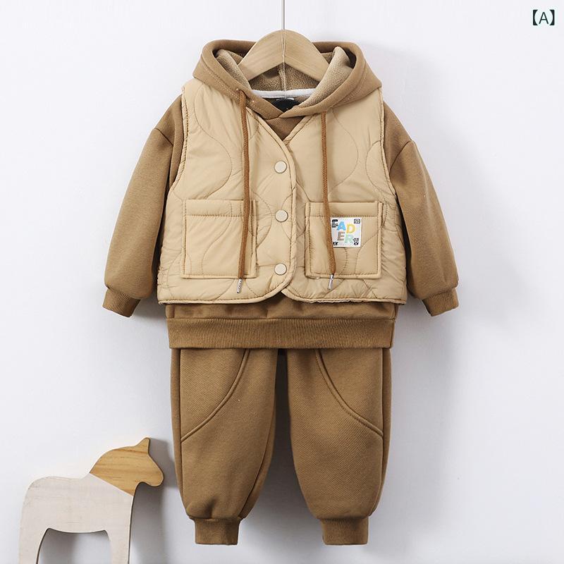 キッズ パンツ セットアップ 3点セット 冬 秋 1歳 2歳 3歳 裏起毛 あったか ベビー服 長袖 トップス 長ズボン 上下セット 90cm 100cm