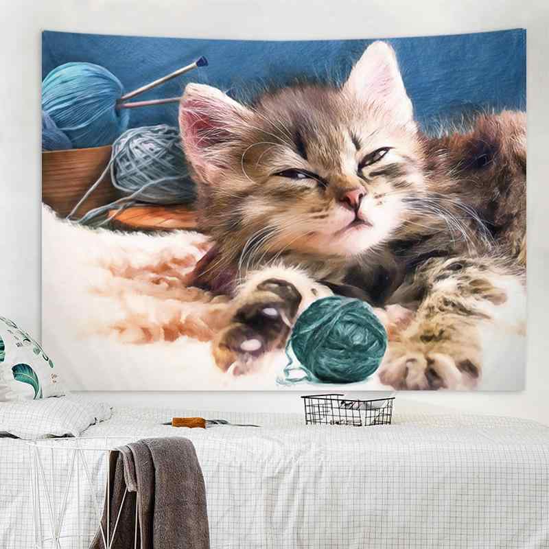 Character Goods - タペストリー 猫柄 室内装飾 壁掛け 模様替え 部屋飾り ポリエステル製 幾何学模様 アニマル柄 緑
