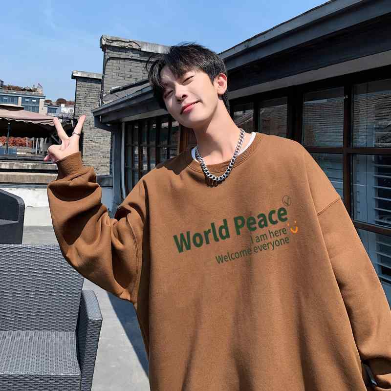 スウェット メンズ 男性用 春秋 トップス 大きいサイズ ゆったりサイズ トレーナー ストリートファッション風 プリント柄 クルーネック 長袖 コットン混紡 ホワイト 灰色 ブラック ピンク系 コーヒー色