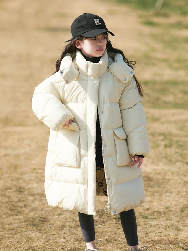 子供服 ダウンジャケット ガールズ 中綿入り 防寒 アウター 親子コーデ ミドル丈 ブラック ベージュ オフホワイト 90cm 100cm 110cm 120cm 130cm 140cm 150cm 160cm 165cm