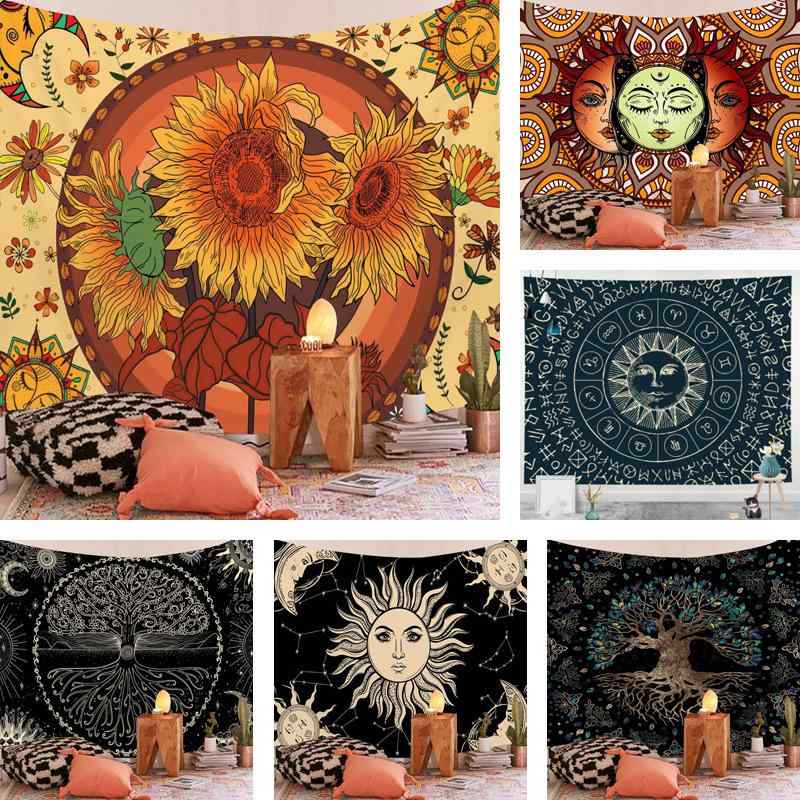 タペストリー 多元素組み合わせ 太陽シリーズ プリント柄 ホームデコレーション 壁掛け ビーチタオル ..