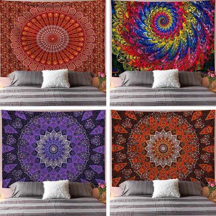 タペストリー 多機能 曼荼羅 マンダラ柄 幾何学模様 ポリエステル製 壁掛け 敷物 ビーチタオル 花柄 エスニック風 ショール ブランケット ラグマット カーペット ソファカバー ベッドカバー インテリア