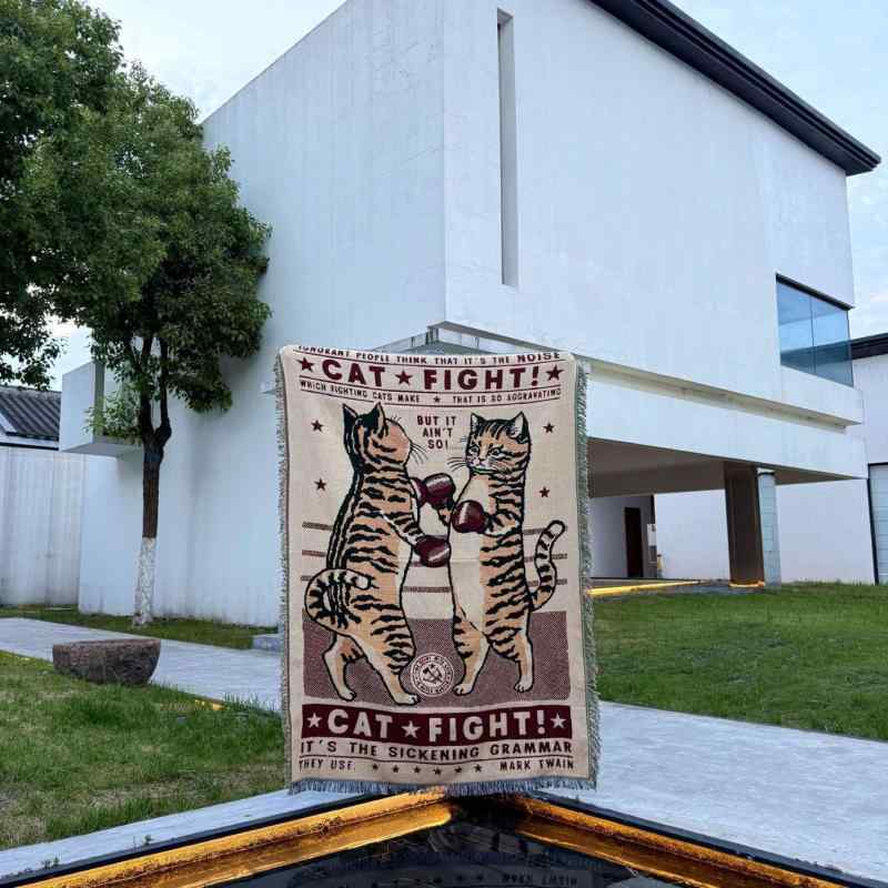 タペストリー 猫 ボクシング ニット ジャカード コットン ブランケット ベッド ソファ カバー キャンプ..