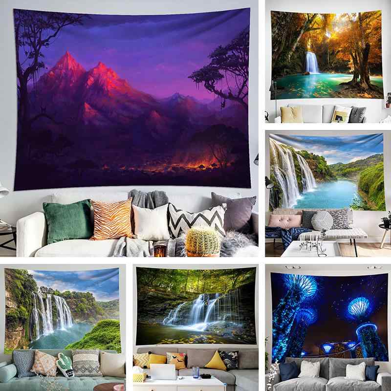 タペストリー 北欧 山水 風景 森林 背景布 滝 景色 壁掛け 磨毛布 ポリエステル 手洗い可能 リビング 寝室(x2)
