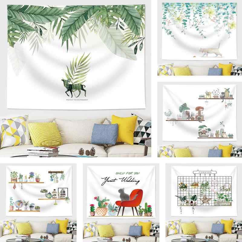 タペストリー 北欧 アート 背景布 ベッド ソファ 壁掛け 家の装飾 ポリエステル製 花柄 リーフ柄 長方形 洗濯機洗い可能