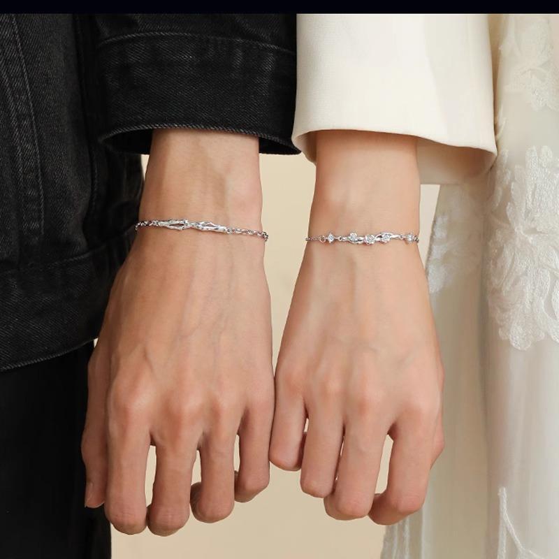 ブレスレット ペア 男女兼用 925シルバー 花モチーフ カップル 恋人 手作り シルバーアクセサリー 銀細工 花びら 記念日 誕生日 プレゼント