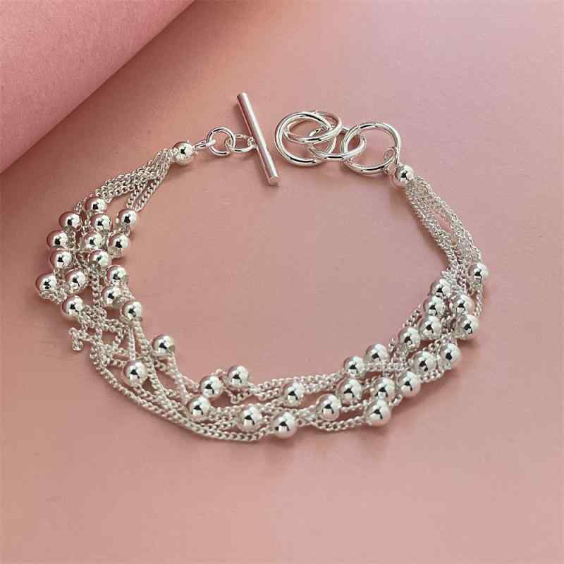 ブレスレット レディース メンズ シルバーカラー 光沢 ビーズ 男女兼用 ユニセックス 普段使い パーティー 通勤 通学 アクセサリー ジュエリー ファッション小物