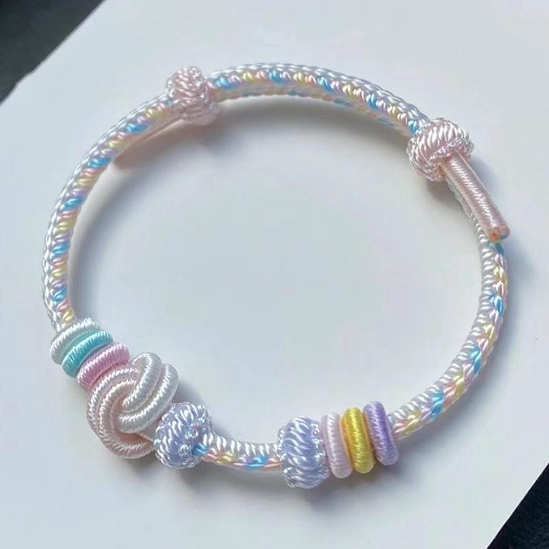 ブレスレット 男女兼用 手編み 桃花結び ラッキーアイテム 五彩繽紛 ピンク系 ホワイト ローズ 如意 縁起物