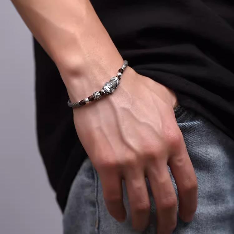 ブレスレット メンズ 男性用 999純銀 貔貅 レトロ エスニック 編み込み ラッキーアイテム