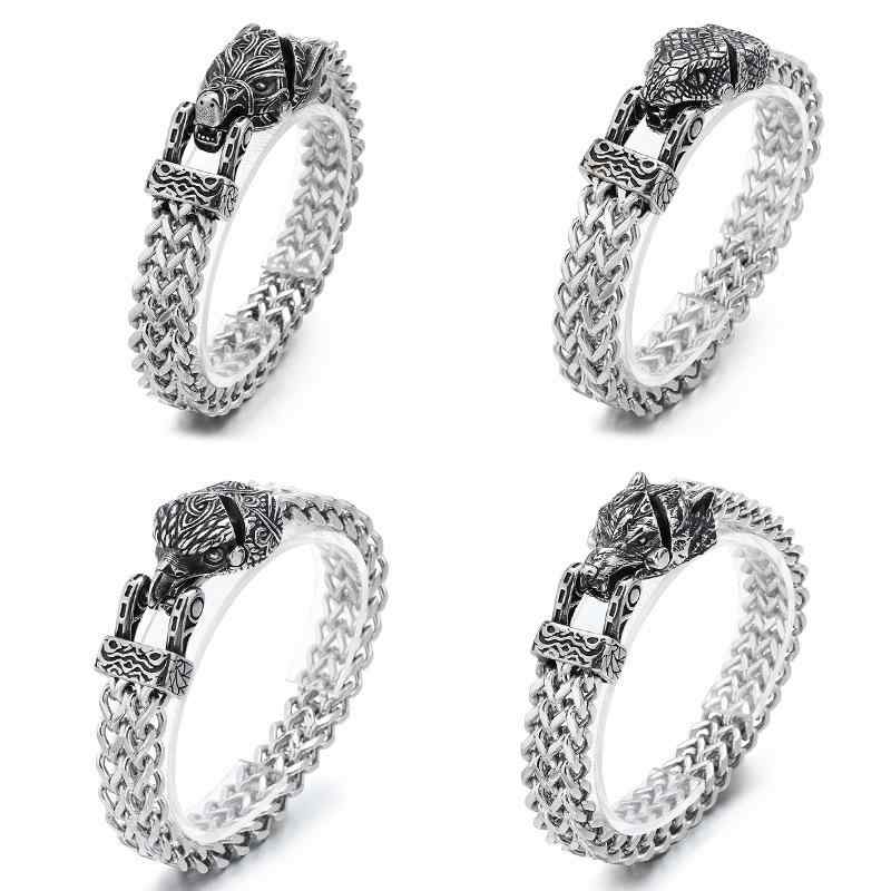 ブレスレット メンズ 男性用 北欧 バイキング 鷹 狼 蛇 アニマルモチーフ チタン鋼 パンク ヴィンテージ 手飾り 腕輪