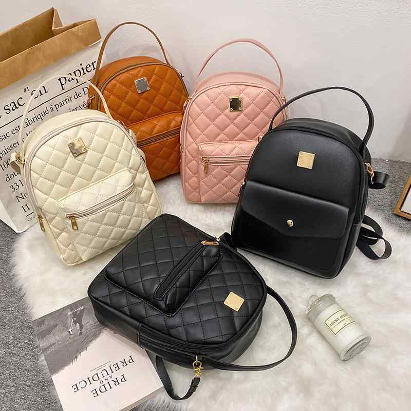 リュック レディース リュックサック PU レザー 撥水 耐摩耗 大容量 デイパック バックパック トラベルバッグ 通勤 ビジネス カジュアル 無地 菱格 黒 白 ピンク ブラウン ポリエステル