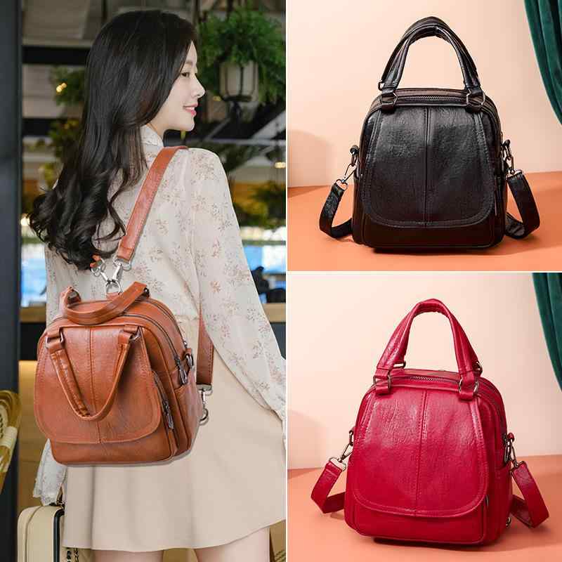 Other - リュック レディース ショルダーバッグ ハンドバッグ 3way ソフトレザー 20-35L 無地 韓国ファッション カジュアル 旅行 通勤 通学 防水 弧形肩带 レッド グリーン ブラック キャラメル ホワイト