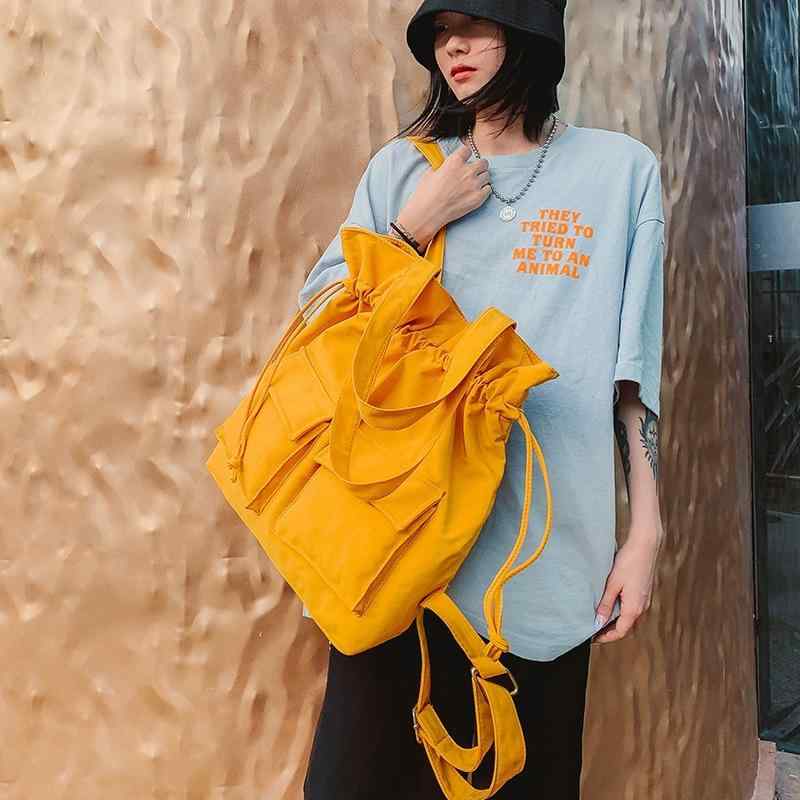 リュック レディース 大容量 帆布 塾バッグ 通学 韓国風 原宿系 ナイロン 手提げ 斜めがけ 肩掛け 防水 2WAY ブラック グレー イエロー