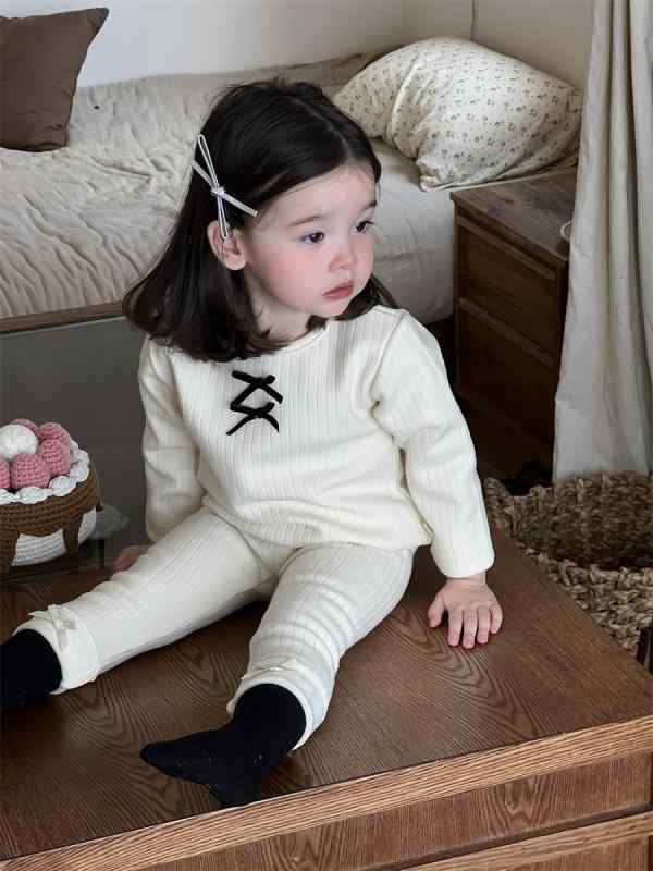 子供用セットアップ 秋冬 女児 裏起毛 トップス パンツ 2点セット 幼児 厚手 コットン 80 90 100cm