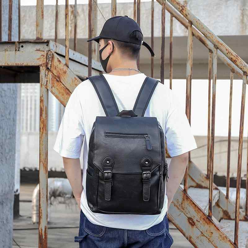 リュックサック 男性用 PUレザー 鞄 防水 耐摩耗性 盗難防止 負担軽減 ビジネスバッグ 通勤 普段使い 15インチPC収納可能 アーチ型肩ベルト ブラック