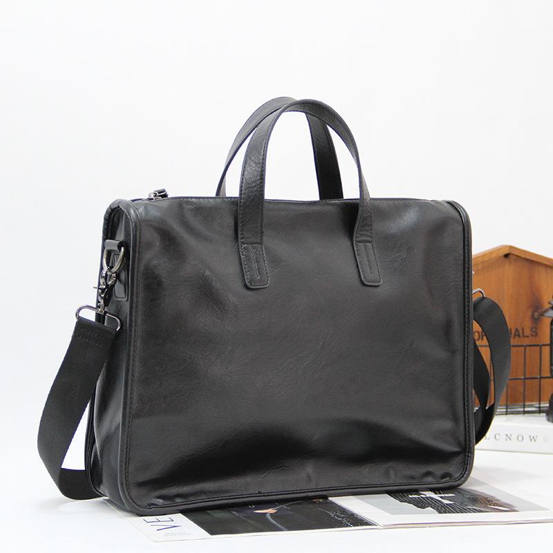 맨즈 가방 남성용 수제 어깨걸이 대용량 비즈니스 가방 PU 가죽 발수 13 인치 PC 수납 통근 평상시 사용 블랙