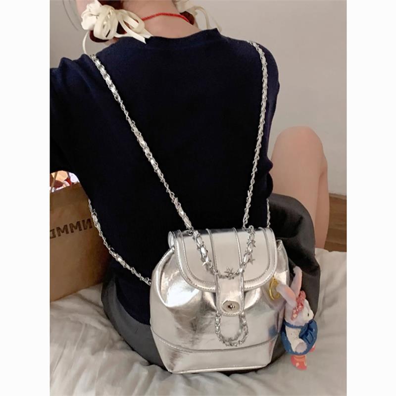 リュック レディース メンズ 無性別 シルバー PUレザー ミニ 旅行 トラベル ビジネス