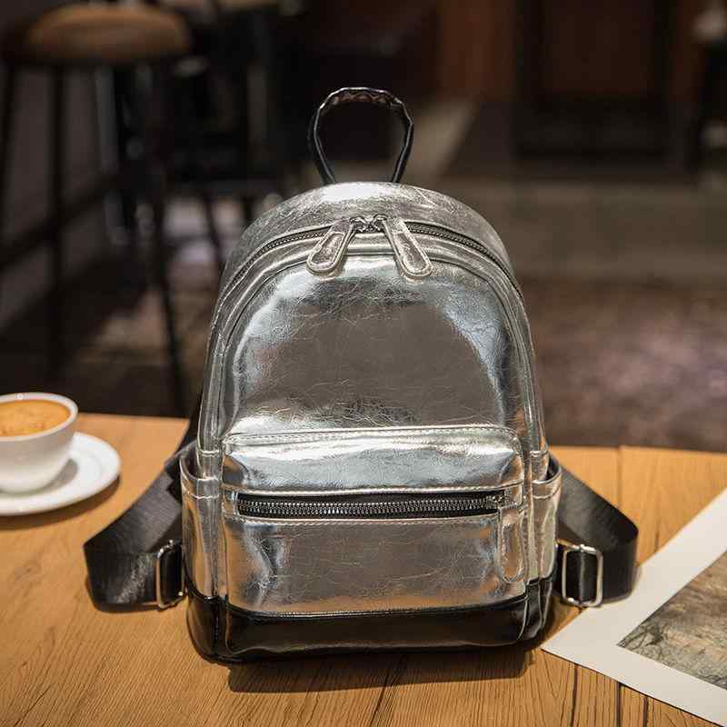 リュック レディース メンズ ショルダーバッグ ハンドバッグ シルバー 無地 PUレザー ビジネス 旅行 ユニセックス