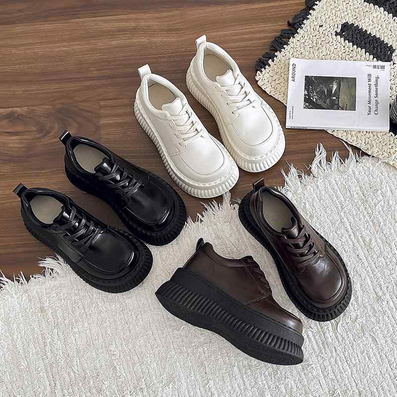 ローファー レディース 厚底シューズ ラウンドトゥ レースアップ カジュアルシューズ プラットフォームシューズ 婦人靴 PUレザー 春夏秋冬 普段使い ブラウン ブラック オフホワイト