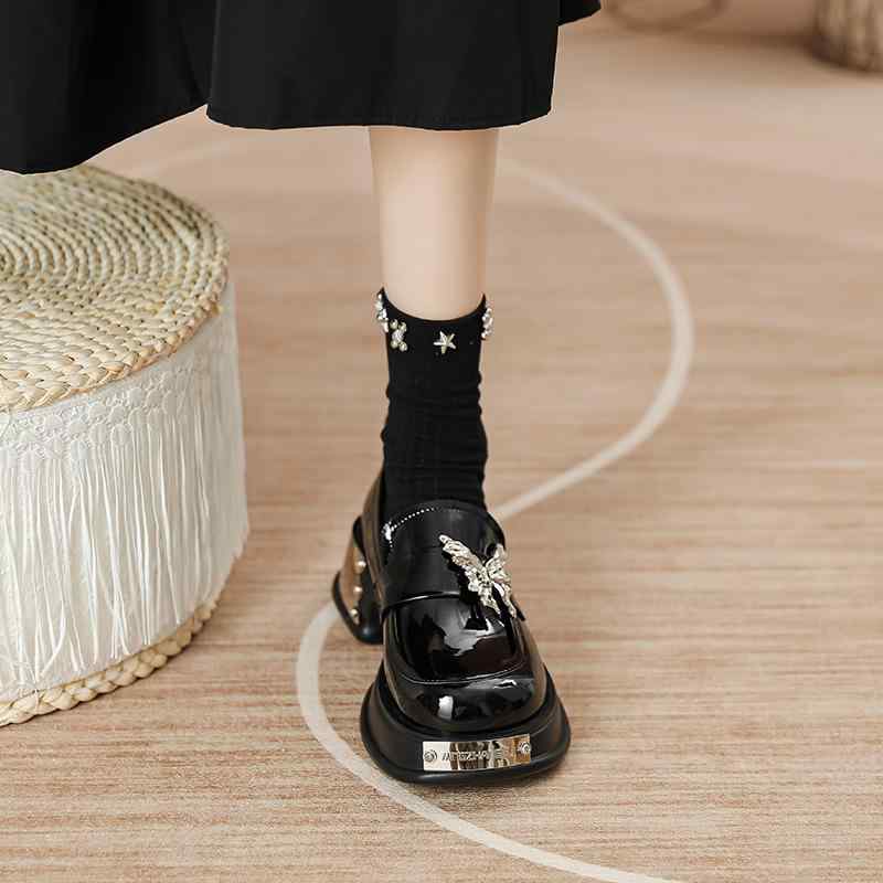 ローファー レディース 春秋 厚底 ラウンドトゥ 本革 スリッポン ローファーシューズ パンプス 学生靴 通勤靴 フォーマル ブラック