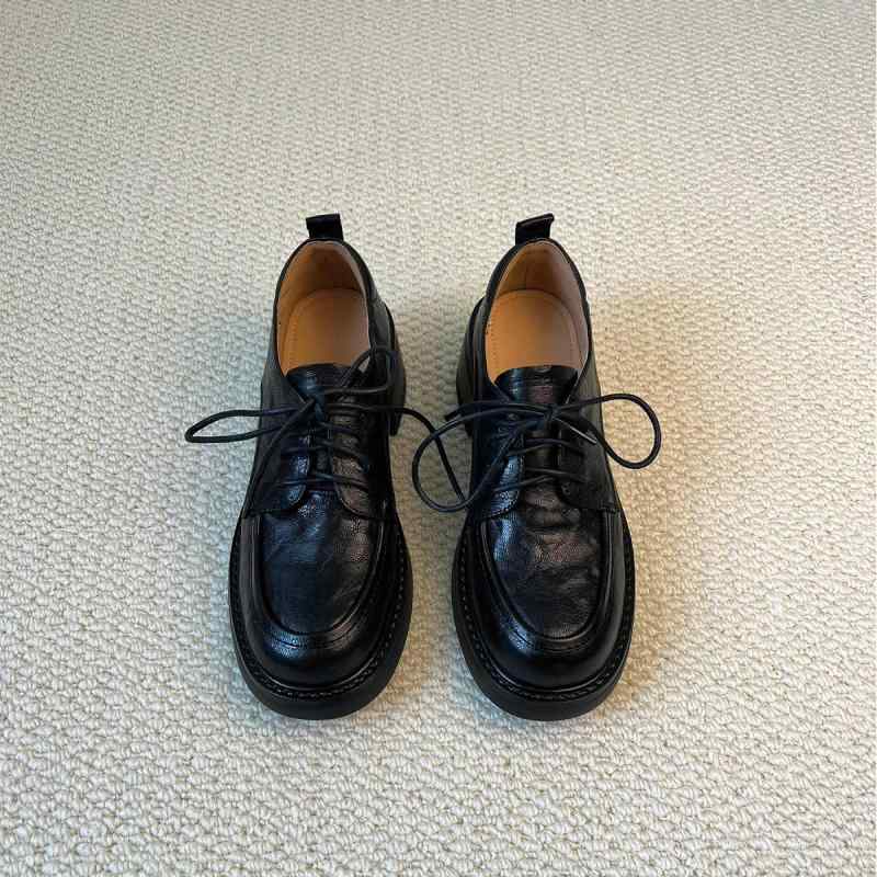 ローファー レディース 本革 厚底 レースアップ シューズ オックスフォードシューズ ラウンドトゥ 紐靴 黒 防水 滑り止め カジュアル 普段使い 通勤 春秋冬