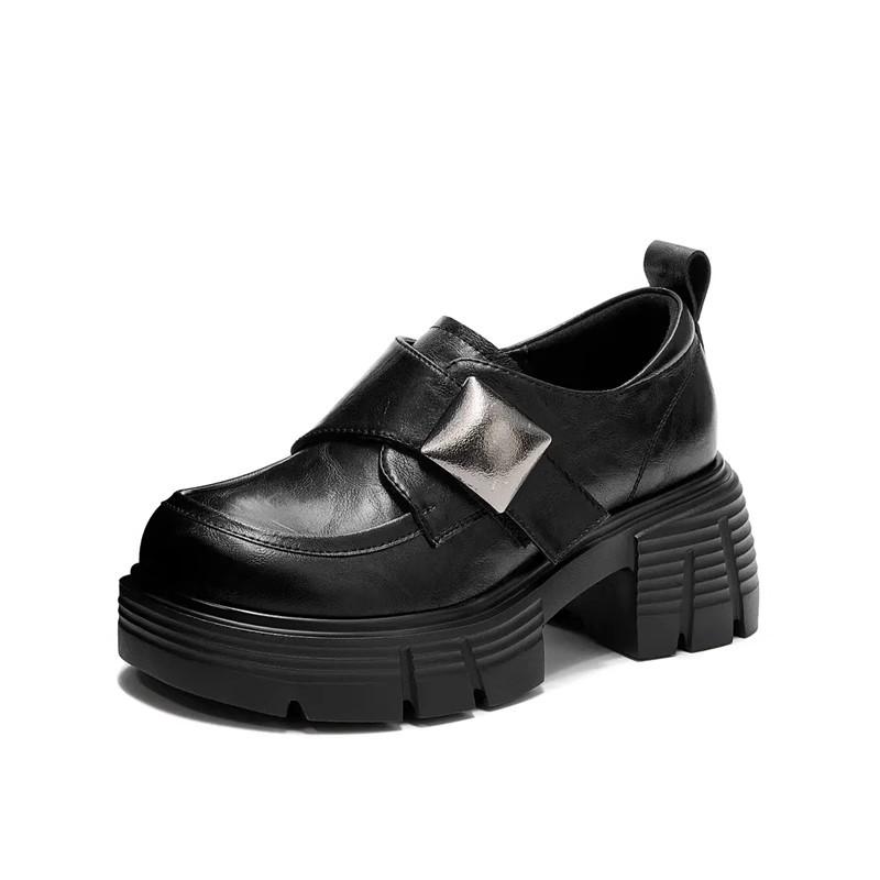 ローファー レディース レザーシューズ 厚底 太ヒール ラウンドトゥ スリッポン カジュアルシューズ ブラウン ブラック 春夏 秋冬